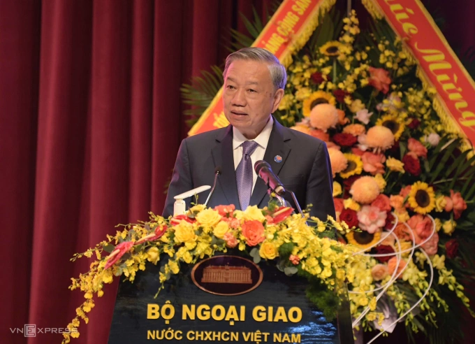 Tổng Bí thư Tô Lâm phát biểu tại lễ kỷ niệm 80 năm thành lập ngành ngoại giao Việt Nam ngày 25/8. Ảnh: Giang Huy