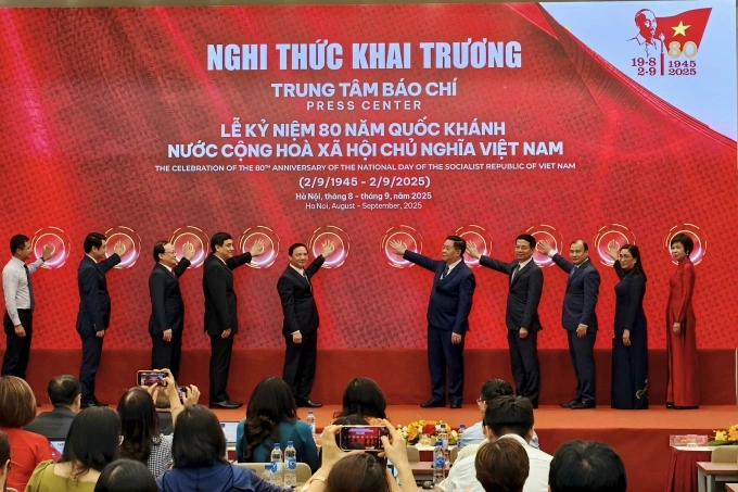 Trung tâm báo chí phục vụ Lễ kỷ niệm 80 năm Quốc khánh khai trương chiều 26/8, tại Hà Nội. Ảnh: Trọng Đạt
