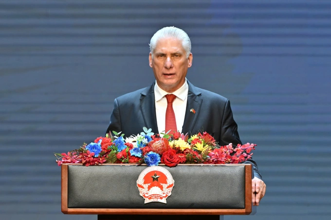 Bí thư thứ nhất, Chủ tịch Cuba Miguel Diaz-Canel Bermudez tại lễ kỷ niệm. Ảnh: Giang Huy