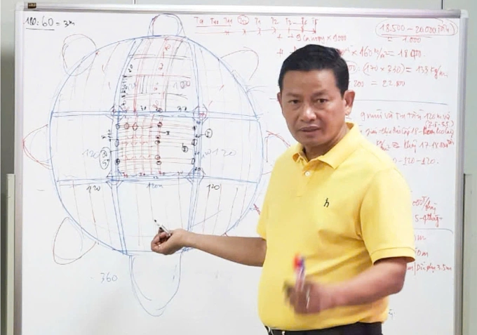 Ông Trịnh Tiến Dũng, Chủ tịch Hội đồng quản trị kiêm Tổng giám đốc Đại Dũng Group, trong cuộc họp lên phương án thiết kế mái vòm nhà triển lãm Kim Quy. Ảnh: Hiếu Giang