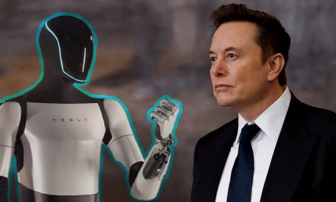 Elon Musk và robot Optimus. Ảnh: Tesla/Reuters