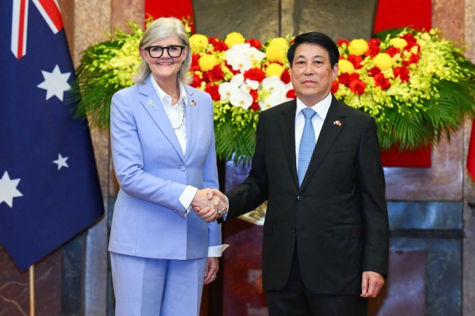 Chủ tịch nước Lương Cường và Toàn quyền Australia Sam Mostyn tại Phủ Chủ tịch ngày 10/9. Ảnh: Giang Huy