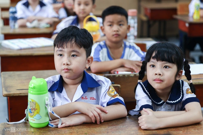 Học sinh trường tiểu học Bùi Văn Mới, phường Phước Long, trong giờ học, ngày 5/9. Ảnh: Quỳnh Trần