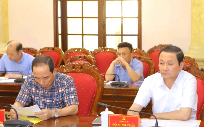 Ông Đỗ Minh Tuấn trong cuộc họp tại Tỉnh ủy Thanh Hóa chiều 5/9. Ảnh: Lam Sơn