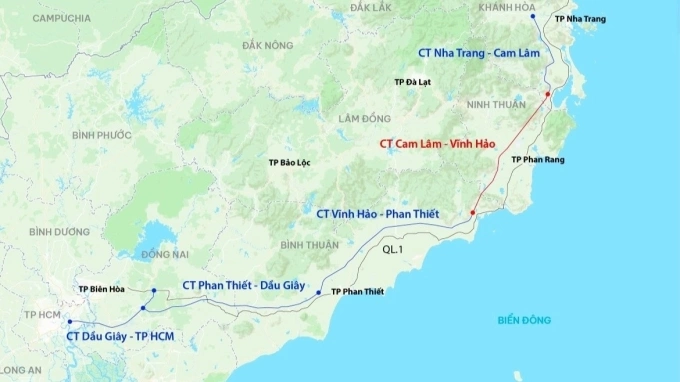 Hướng tuyến cao tốc Vĩnh Hảo - Phan Thiết. Đồ họa: Đăng Hiếu