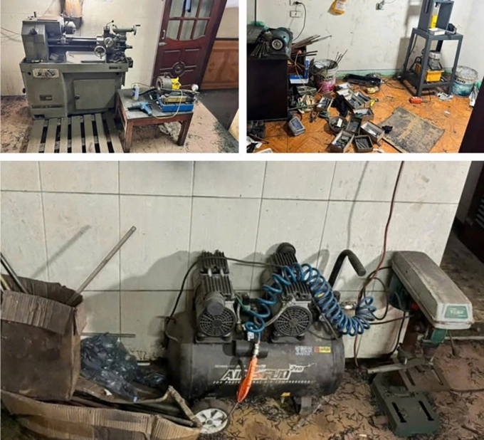 Máy móc dùng để chế tạo vũ khí trong đường dây. Ảnh: Công an cung cấp