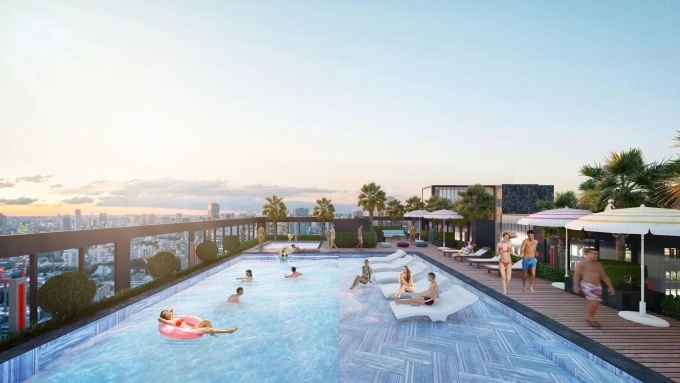 Bể bơi rooftop - sky pool tại dự án. Ảnh: Sunshine Group