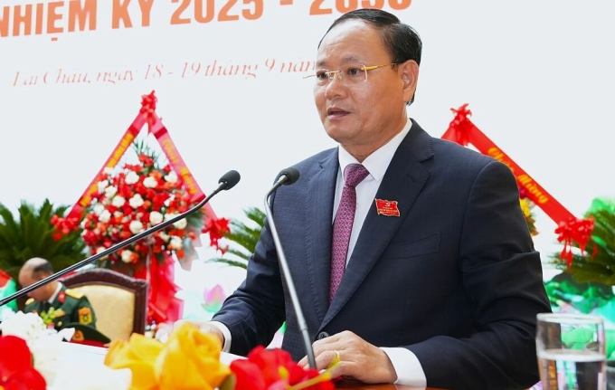 Ông Lê Minh Ngân phát biểu tại Đại hội Đảng bộ tỉnh Lai Châu ngày 18/9. Ảnh: Cổng thông tin Lai Châu