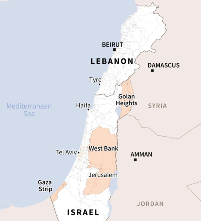 Vị trí Israel, Lebanon và Syria. Đồ họa: AFP