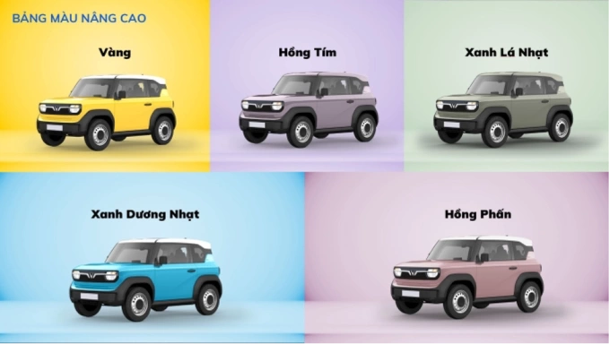 Tuỳ chọn màu sắc của VF 3 tại thời điểm mở đặt cọc. Ảnh: VinFast
