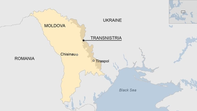 Vị trí vùng ly khai Transnistria, Moldova, Ukraine và Romania. Đồ họa: BBC