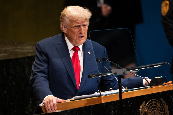Tổng thống Mỹ Donald Trump phát biểu trước Đại hội đồng Liên Hợp Quốc ngày 23/9. Ảnh: AP