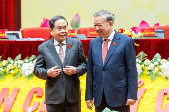 Tổng Bí thư Tô Lâm và Chủ tịch Quốc hội Trần Thanh Mẫn tại Đại hội. Ảnh: Phạm Thắng
