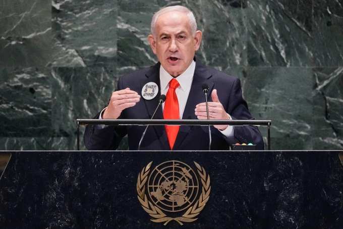 Thủ tướng Israel Benjamin Netanyahu phát biểu tại Liên Hợp Quốc ngày 26/9. Ảnh: AP