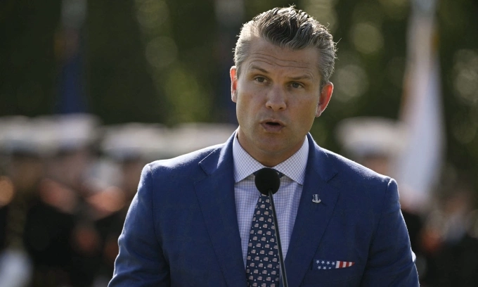 Bộ trưởng Quốc phòng Mỹ Pete Hegseth phát biểu tại một sự kiện ở Lầu Năm Góc hôm 19/9. Ảnh: AFP