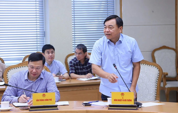 Thứ trưởng Bộ Nông nghiệp và Môi trường Nguyễn Hoàng Hiệp (hàng đầu, góc phải), đánh giá về tác động của bão Bualoi. Ảnh: VGP/MK