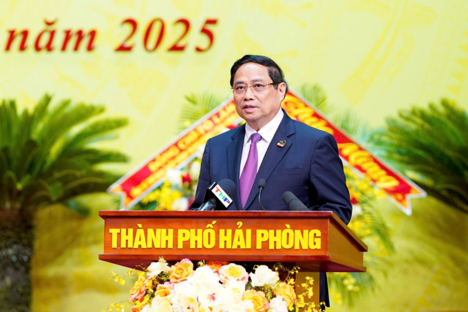 Thủ tướng Phạm Minh Chính phát biểu chỉ đạo tạo Đại hội đại biểu Đảng bộ thành phố Hải Phòng lần thứ nhất, nhiệm kỳ 2025-2030. Ảnh: Lê Tân