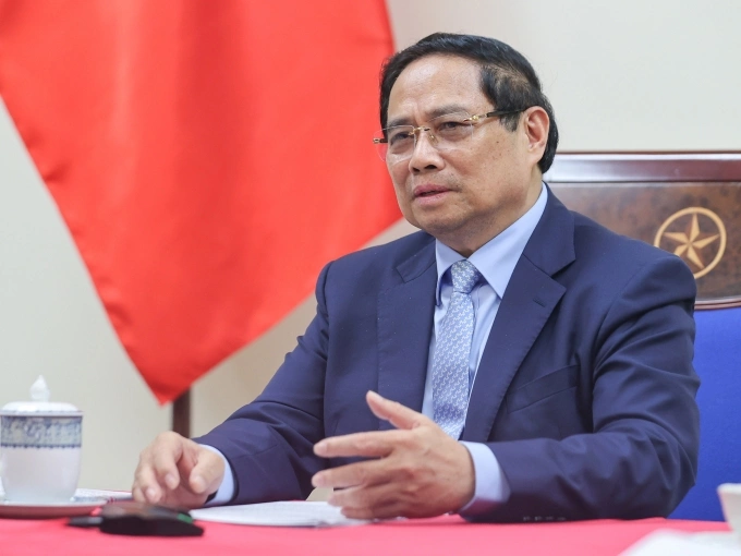 Thủ tướng Phạm Minh Chính trong cuộc điện đàm. Ảnh: VGP