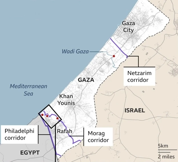 Vị trí Hành lang Netzarim và Gaza City. Đồ họa: BBC