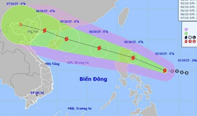 Dự báo hướng đi của áp thấp nhiệt đới. Ảnh: NCHMF