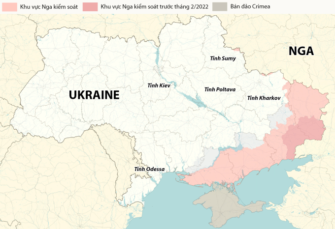 Vị trí một số tỉnh của Ukraine. Đồ họa: RYV