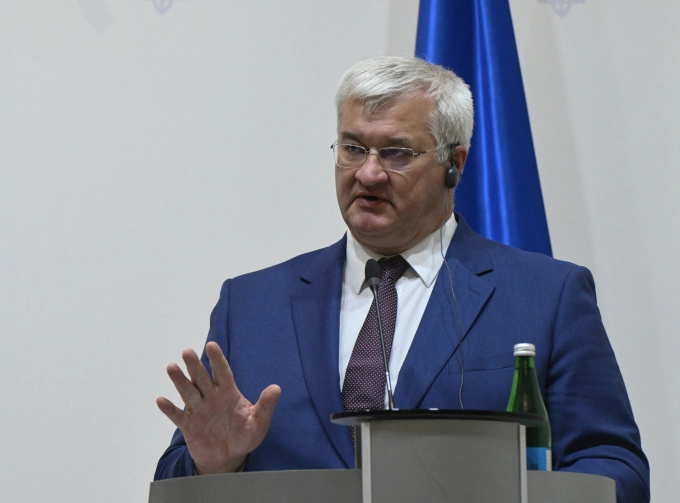 Ngoại trưởng Ukraine Andrii Sybiha tại cuộc họp báo ở Kiev ngày 30/6. Ảnh: AFP