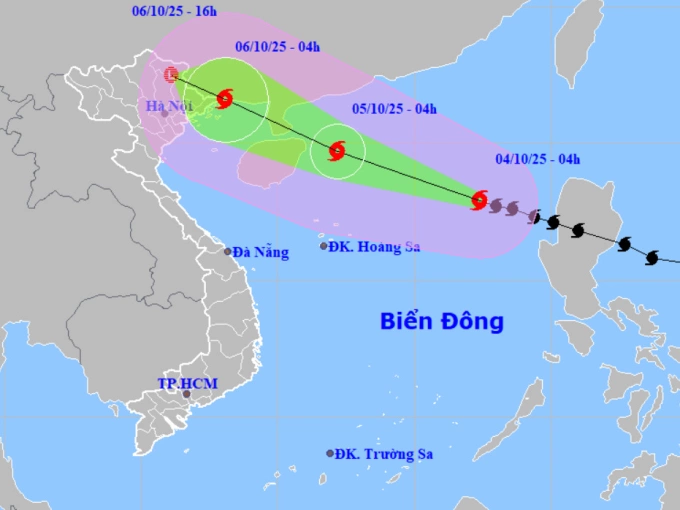 Dự báo hướng đi và vùng ảnh hưởng bão Matmo. Ảnh: NCHMF