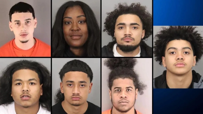 7 nghi phạm bị cáo buộc cướp tiệm vàng Kim Hưng ở San Jose, California. Ảnh: CBS News