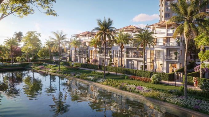 Nhà phố Trellia Cove nằm bên kênh đào. Ảnh: Nam Long