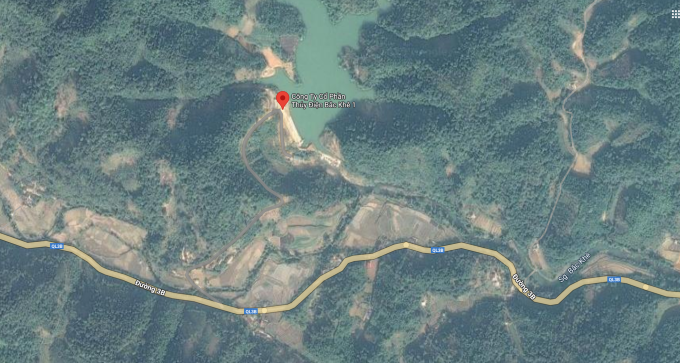 Chấm đỏ là vị trí Thủy điện Bắc Khê 1. Ảnh: Gmap