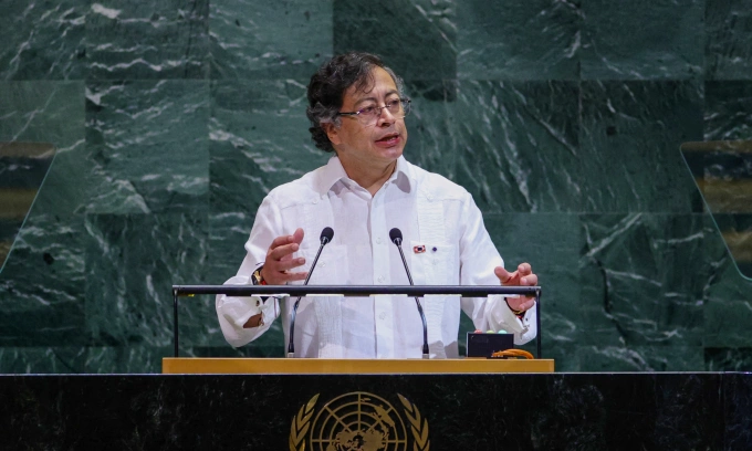 Tổng thống Colombia Gustavo Petro phát biểu tại Liên Hợp Quốc ngày 23/9. Ảnh: AFP