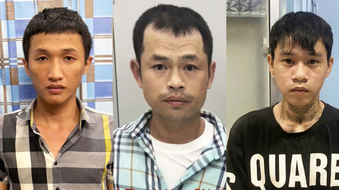 Trần Quốc Anh, Lê Thanh Huy, Trần Trung Thực (từ trái sang) tại cơ quan điều tra. Ảnh: An Phú