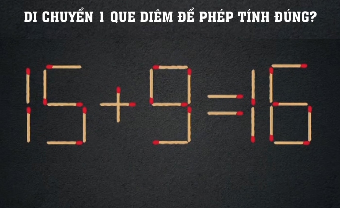 Di chuyển que diêm nào để biến phép tính sai thành đúng?