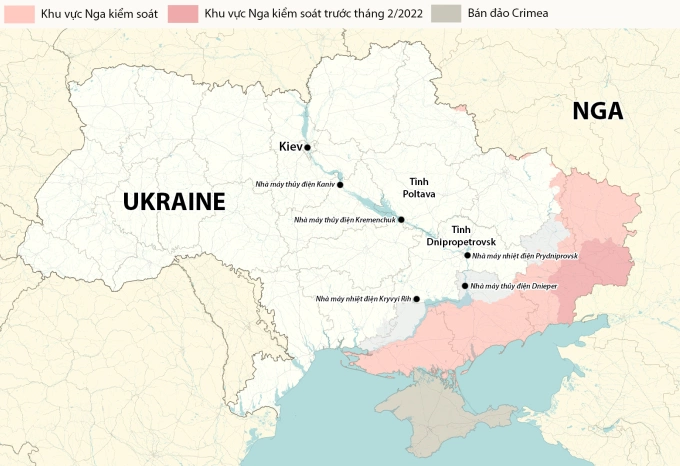 Vị trí một số nhà máy điện của Ukraine. Đồ họa: RYV