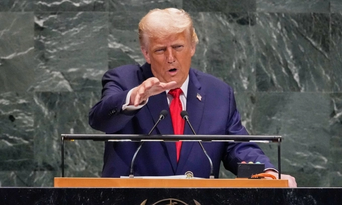 Tổng thống Mỹ Donald Trump phát biểu tại phiên họp thứ 80 của Đại hội đồng Liên Hợp Quốc ngày 23/9. Ảnh: AP