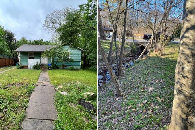 Khu đất rừng nguyên bản có suối và căn nhà hai phòng ngủ ở Cherrywood, Austin, Texas. Ảnh: WSJ