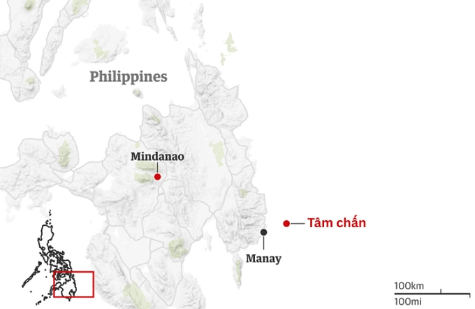 Vị trí xảy ra động đất ở Philippines. Đồ họa: Guardian