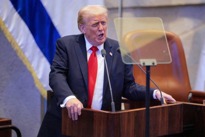 Tổng thống Mỹ Donald Trump phát biểu trước quốc hội Israel ngày 13/10. Ảnh: AP