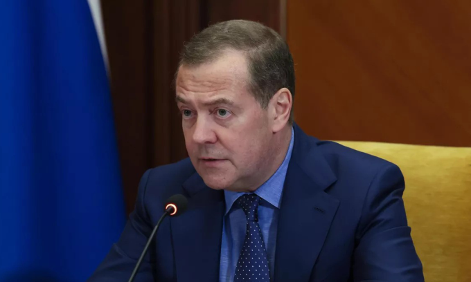Ông Medvedev phát biểu tại cuộc họp ở Gorki, Moskva hồi tháng 3. Ảnh: RIA Novosti