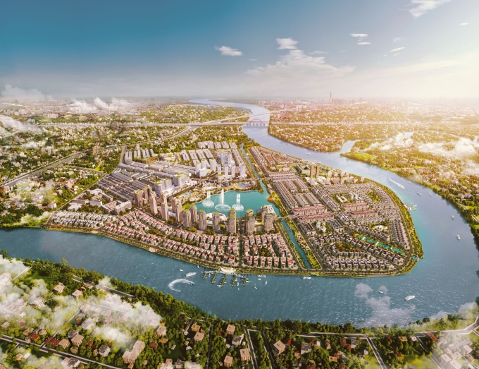 Van Phuc City quy mô 198 ha với 3 mặt giáp sông. Ảnh: VPG