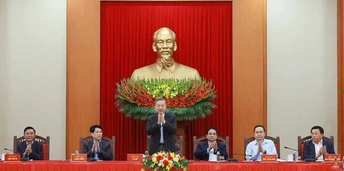 Tổng Bí thư Tô Lâm phát biểu tại phiên họp Tiểu ban Văn kiện Đại hội XIV của Đảng. Ảnh: TTXVN