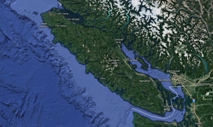 Khu vực đới hút chìm Cascadia. Ảnh: Google Earth