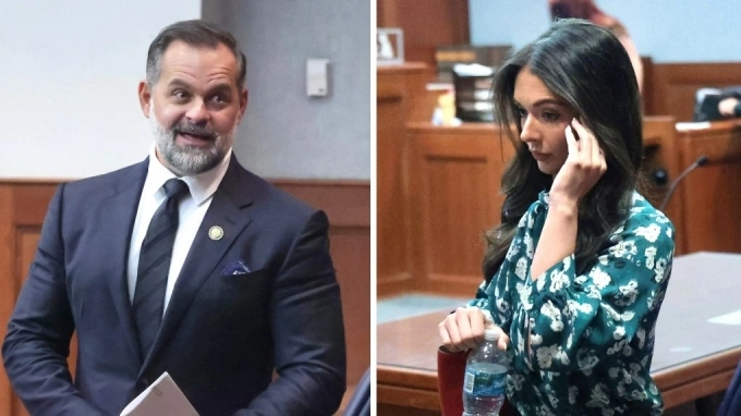 Cory Mills (trái) và Lindsey Langston rời tòa ngày 26/9. Ảnh: Orlando Sentinel