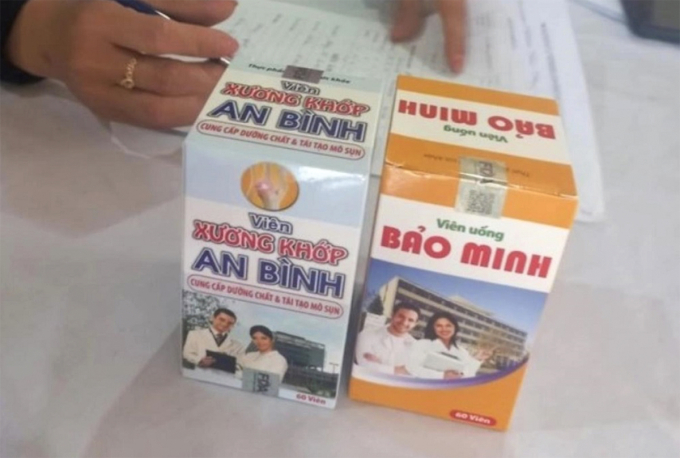 Thực phẩm chức năng mà nhóm của Hiền bán cho người dân. Ảnh: Công an cung cấp