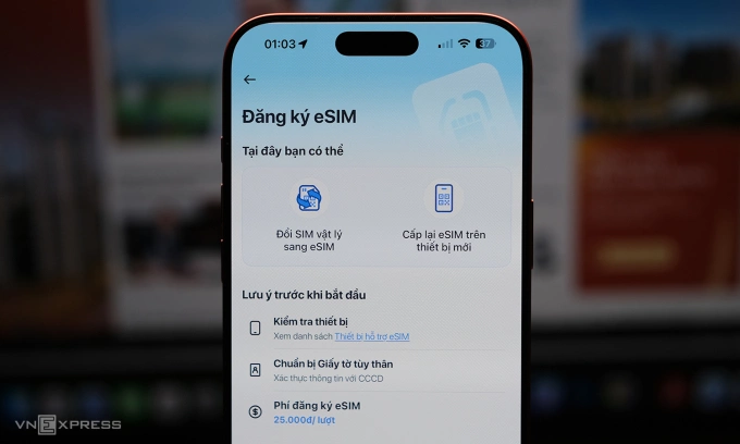 Đăng ký đổi từ sim vật lý sang eSim trên ứng dụng My VNPT. Ảnh: Tuấn Hưng
