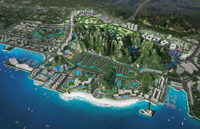Phối cảnh tổng thể Tổ hợp du lịch, nghỉ dưỡng, sân golf và khu dân cư Monbay Vân Đồn. Ảnh: CĐT