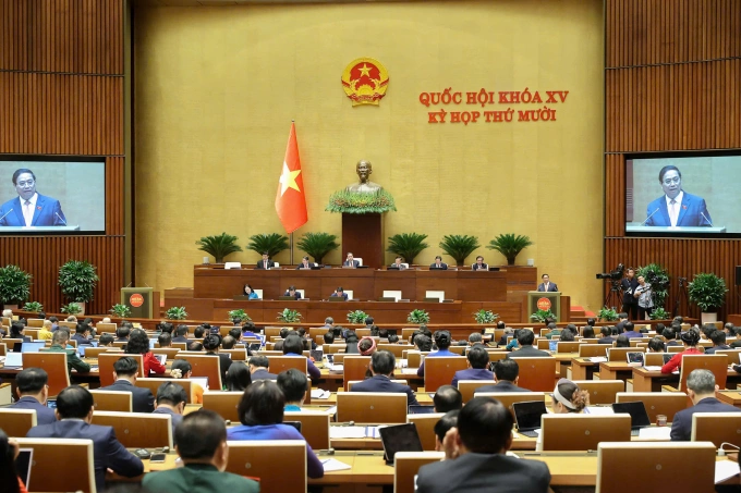 Thủ tướng Phạm Minh Chính báo cáo kết quả thực hiện kế hoạch phát triển kinh tế - xã hội năm 2025 và 5 năm 2021-2025; dự kiến kế hoạch phát triển kinh tế - xã hội năm 2026. Ảnh: Hoàng Phong