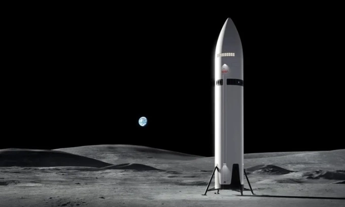 Mô phỏng phương tiện Starship của SpaceX hạ cánh trên Mặt Trăng. Ảnh: SpaceX