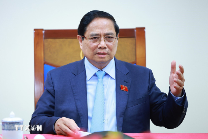 Thủ tướng Phạm Minh Chính điện đàm với Thủ tướng Thái Lan Anutin Charnvirakul. Ảnh: TTXVN