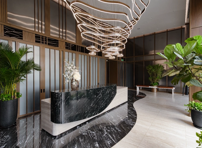 Hình ảnh thực tế sảnh chính khu Clubhouse The Fullhaus. Ảnh: CapitaLand